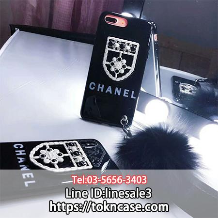 CHANEL シャネル iphone x ケース ラインストーン風 iphone8 カバー ポンポン ファー付き iphone7ケース ふわふわ ソフトケース ストラップ付き 可愛い